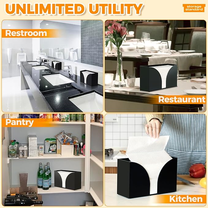 Storage Standard Multifold Paper Towel Dispenser Countertop - Matte Black Paper Towel Holder Bathroom, Durable Acrylic Napkin Holder for Bathroom, Kitchen, Office & Restaurant, 10.75 x 6.5 x 4 Inches