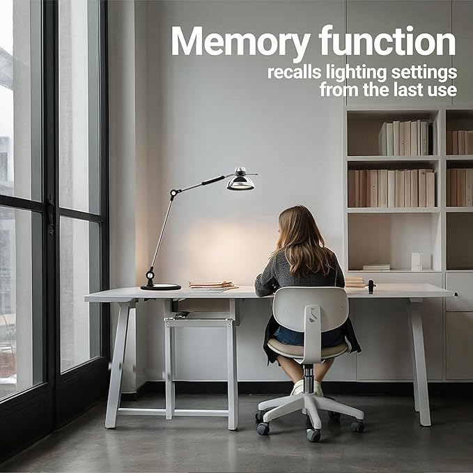 OTUS Desk Lamp for Home Office | Tall LED Architect Desk Light with Gesture Control & Touch | 1500 Lux Eye-Caring Dimmable for Study, Reading, Video Calls | 12 Levels & 3 Colors | Metal Swing Arm Lamp
