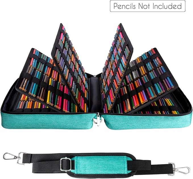 YOUSHARES Big Capacity Colored Pencil Case - 480 Slots large Pen Case Organizer with Multilayer Holder for Prismacolor Colored Pencils & Gel Pen (Green)
