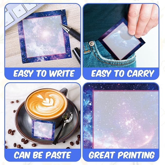 9 Pieces Galaxy Sticky Note Adhesive Galaxy Memo Notes Self-Stick Note Pads for Reminders, Study, Work, Office, School and Home, 9 Styles