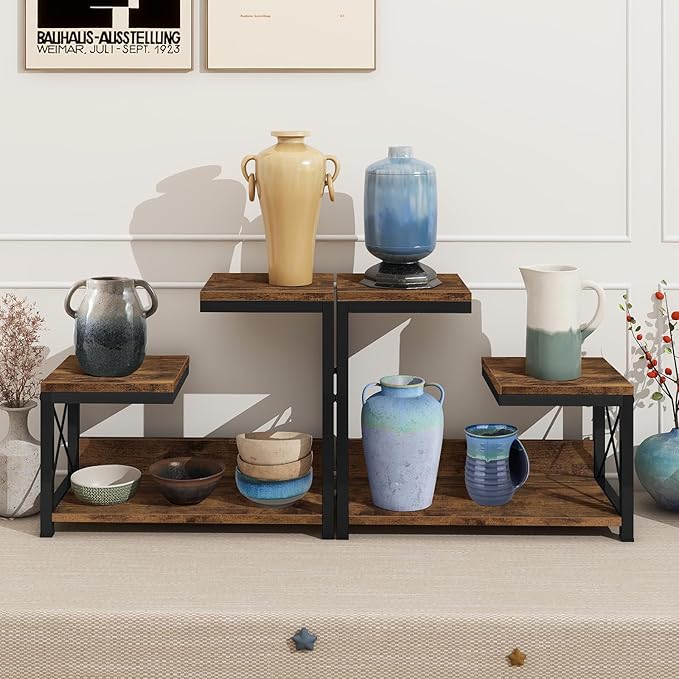 ELITEROO Desktop Shelf Organizer, 3 Tier Office Shelves, Wood Desk Organizers Storage Rack and Freestanding Display Shelf for Office, Dormitory, Home, Rustic Brown