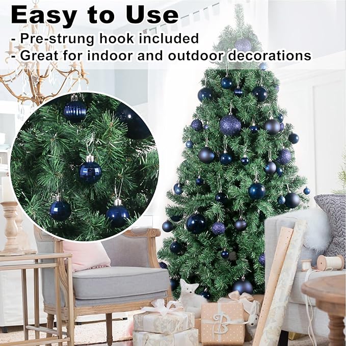 Navy Blue 1.6" Small Christmas Balls Christmas Tree Decoration Ornaments Shatterproof Hanging Balls for Birthday Halloween Holiday Wedding Decorations Set of 24pcs