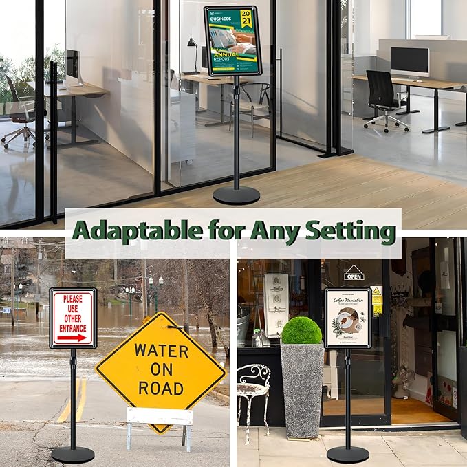 Heavy Duty Sign Holder Stand 11x17in Pedestal Poster Stand Adjustable Floor Standing Sign Stand with Safety Corner for Advertisement / Display (Black)