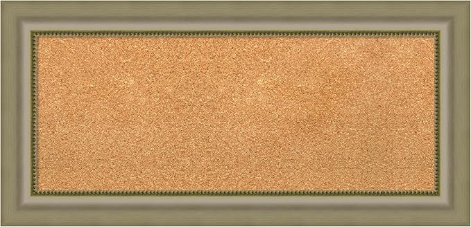 Amanti Art Natural Cork Board for Wall, 17x35 Vision Board with Silver Wood Frame, Medium Corkboard Office Decor for Home Organization, Traditional Corkboard Pinboard to Display Items for Home