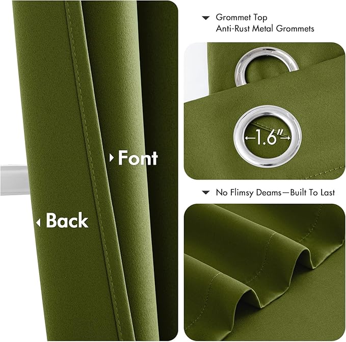 MIULEE Light Olive Green Blackout Curtains for Bedroom Living Room 84 Inches Long 2 panels, Thermal Insulated Room Darkening Drapes Grommet Top Noise Reducing Light Blocking Window Curtains 40x84 Inch