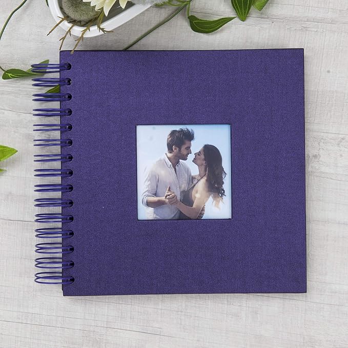 8 x 8 Inch Small DIY Scrapbook Photo Album with Window Design Cover 80 Pages Craft Paper Memory Book for Weeding Family Travel and Baby (Purple)