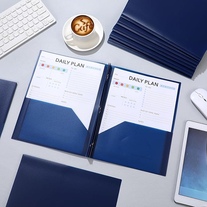 Patelai 48 Pcs Plastic Folders with 2 Pockets and 3 Prongs Home Folders with Card Slot Letter Size Heavy Duty Report Covers for Back to School(Navy Blue,Classic)