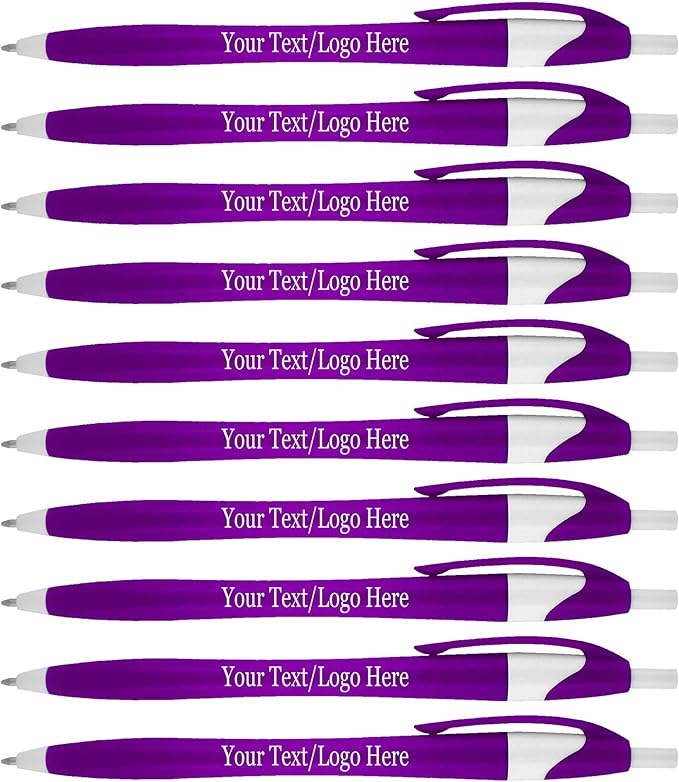 SyPen Personalized Pens With your Custom Logo or Text-500 Pack Bulk-for Businesses, Parties, and Events, Custom Printed Slim Ballpoint Click Pens, Purple Barrel Color, Black Ink