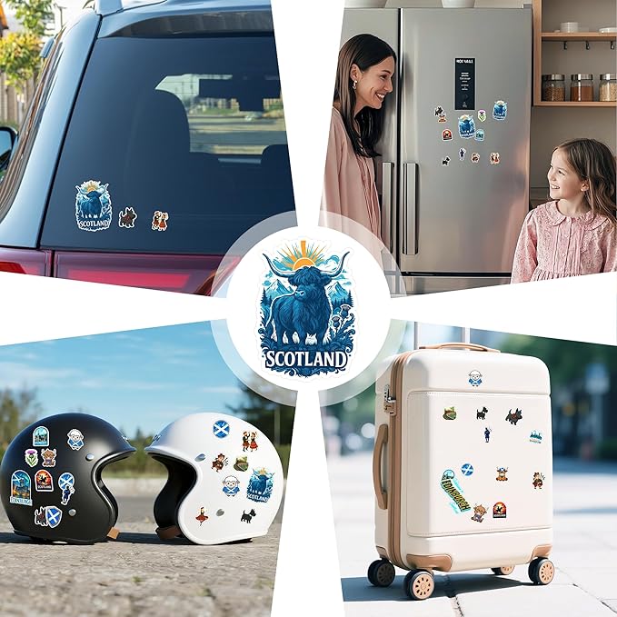 100 PCS Scotland Stickers Pack, Vinyl Waterproof Decals of Edinburgh Glasgow Highland Cow Castles and Scottish Symbols, Travel Souvenir Gift for Kids Teens Adults Scrapbook Laptop Water Bottle