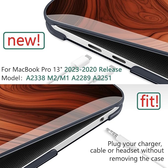 TWOLSKOO Compatible with MacBook Pro 13 inch Case 2023-2016 A2338 M2/M1 A2251 A2289 A2159 A1989 A1706, Plastic Hard Shell Cover & Keyboard Skin & Screen Protector, Wood Grain