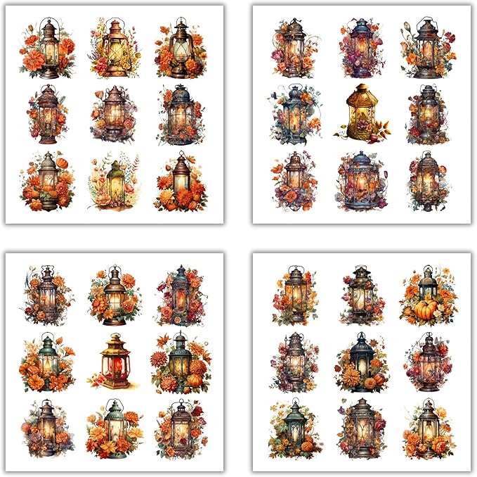 XERE 144 Pcs Radiant Lanterns Four Seasons Sticker Book for Journaling Notebooks, Sketchbook, Bookmark Making, Junk Journal, Budget Planner, Scrapbook Art Supplies Stickers