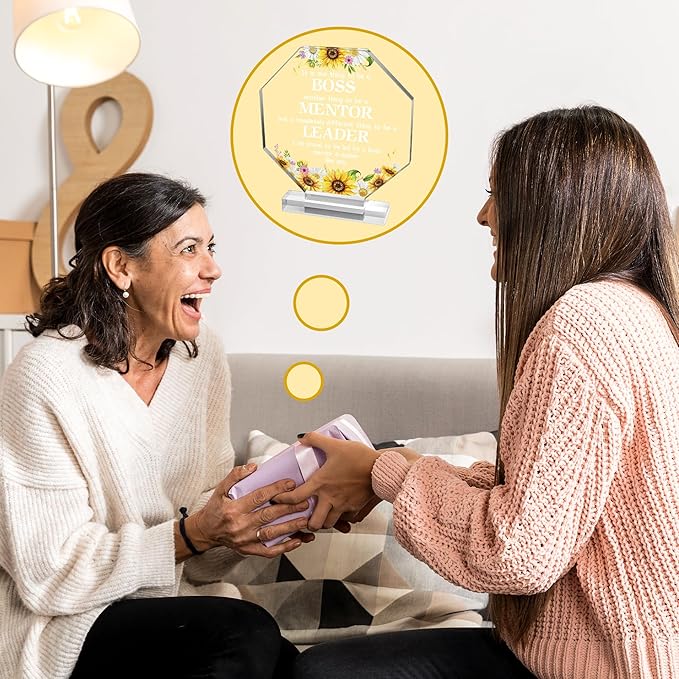 Yopyame Sunflower Boss Gifts Acrylic Boss Day Gifts for Women Appreciation Gifts for Leader Mentor Office Desk Decor Sign Paper Weight Decorative for Boss Birthday Funny Paperweights Work Gifts