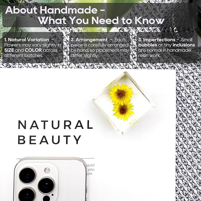 Real Flower Desk Accessory Mini Resin Cube – Flower in Resin with 3D Preserved Yellow Chrysanthemum Daisy, Desk Decor for Women, Small 1.58'' (2.9 oz), Lightweight Paperweight Option