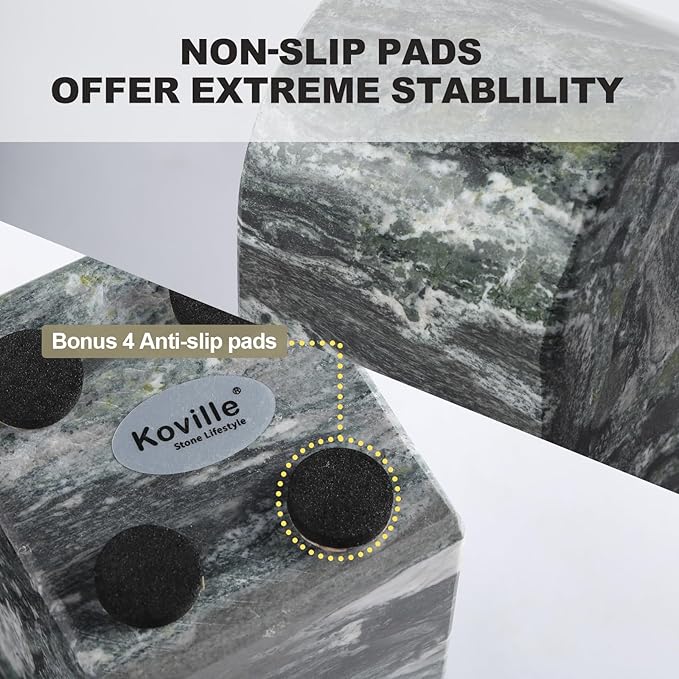 Koville Natural Marble Bookends for Shelves, Decorative Book Ends, 7lbs Heavy-Duty Marble Book Holders, Bookshelf Apartment Decor for Normal Books/CD/Video Games(Olive Green)