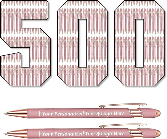 STREADVE 500 Personalized Custom Pens Engraved Writing Pen with Name Logo, Customized Promotional Items Stylus Pen Gifts for Women Realtor Nurse Wedding Business, Rose Gold
