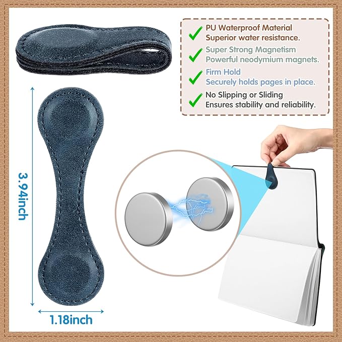 Magnetic Leather Bookmark, 12 Pcs Colorful Leather Magnet Book Marks Page Markers Retro Magnet Bookmark Clips Reading Supplies Gift for Reading Men Women Book Lovers