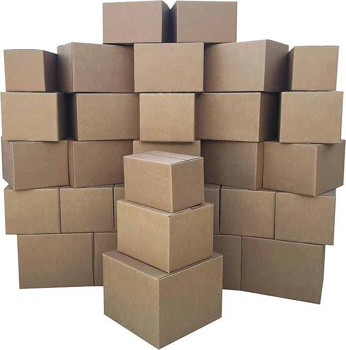 Amazon Basics Cardboard Moving Boxes in Small, Medium and Large Sizes (Assorted), Pack of 30, Brown