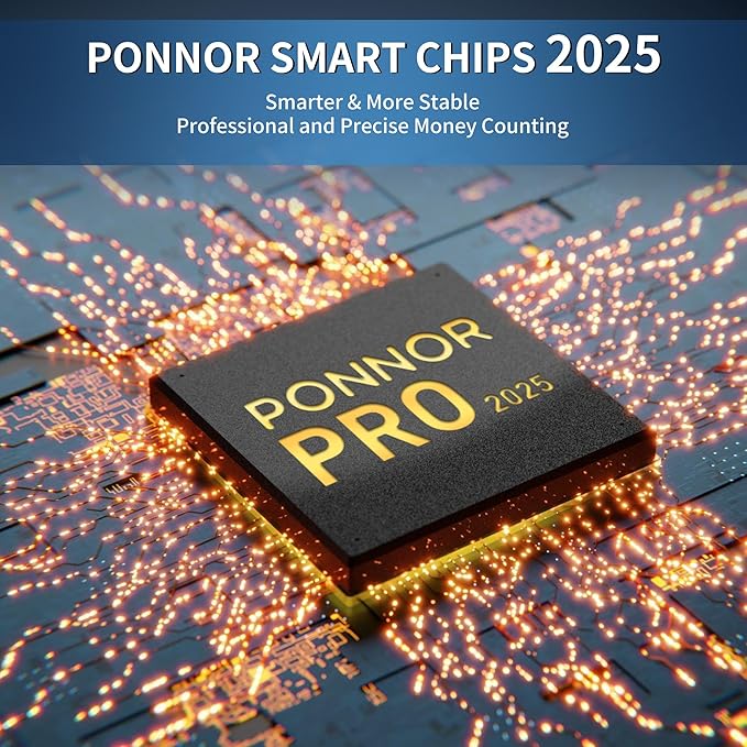 PONNOR Money Counter Machine with Value Count, UV/MG/IR/MT/DD Counterfeit Bill Detection, Dollar Euro Cash Counter with Count/Add/Batch/Auto Modes, External LCD Display