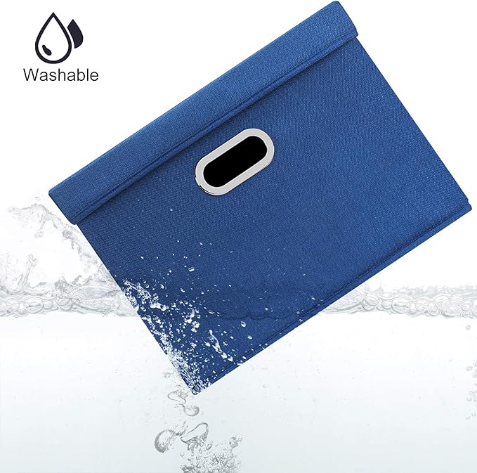 TYEERS Large Storage Bins with Lids, Collapsible, Washable, Fabric Storage Boxes for Organizing, 17.3x11.8x11.4 inches, 5 Pack, Classic Blue