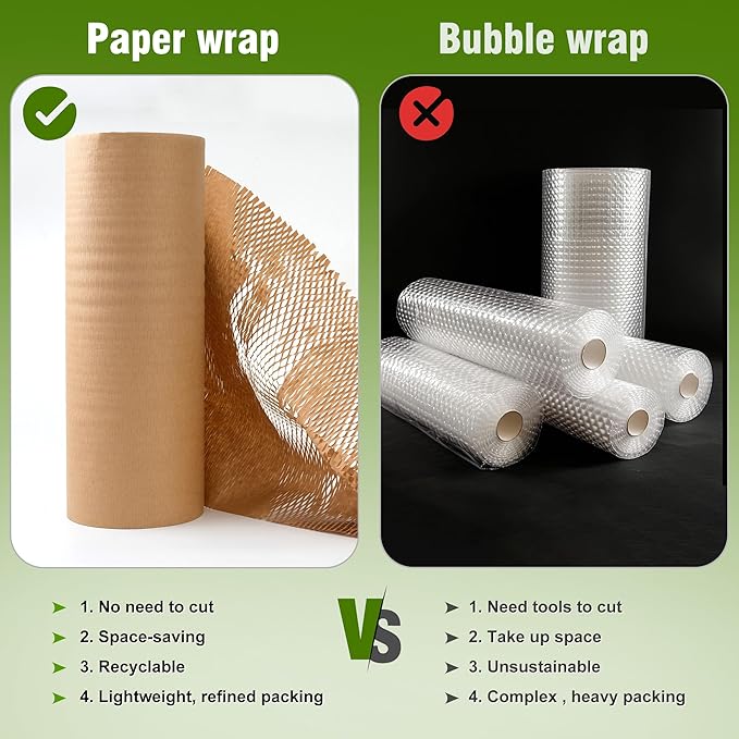 Honeycomb Packing Paper 15" Width X 400 FT for Moving Glass Dishes Recyclable Wrapping Paper Bubble Wrap Packing Material for Shipping Fragile Items Shipping Filler with 20 Fragile Stickers