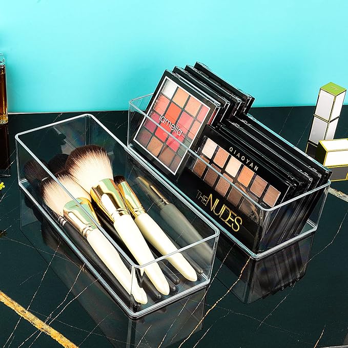 JessLab Acrylic Organizer, 2PK Cube Sections Makeup Organizer for Drawer, Makeup Organizer for Vanity, Countertop, Bathroom, Kitchen and Cabinet Storage(1+1 Compartment)