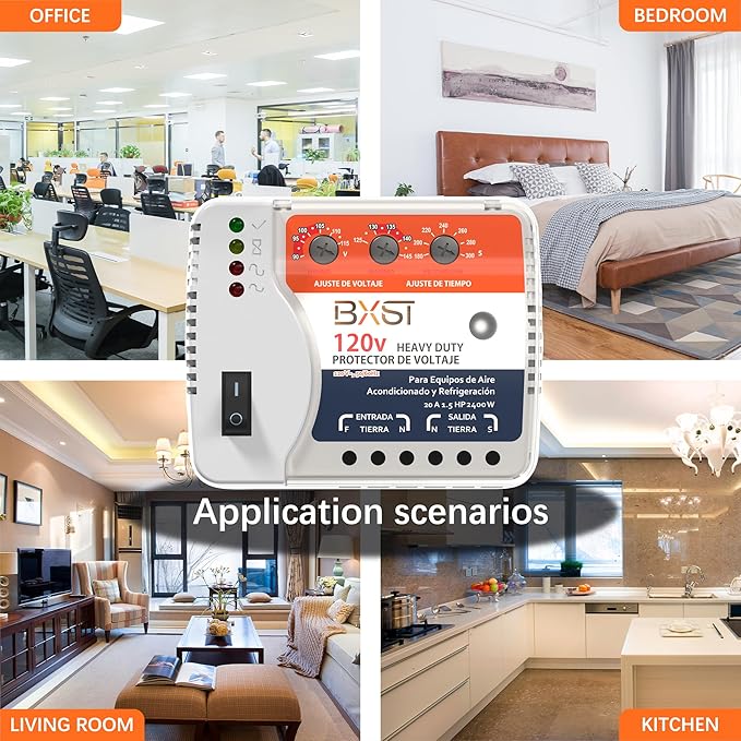 BXST Wiring Voltage and Wiring Surge Protector for Refrigerator TV 2400W Appliance AIR Conditioning Inverter Mini Split Adjustable Over/Under and Delay Time Voltage 20A 220V 140J