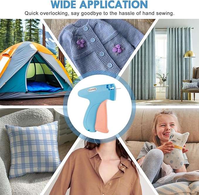 Stitch Gun for Clothes, Tagging Gun for Clothing Quick Fixes - Price Tag Gun with 6 Fine Needle, 1000 Black Fasteners & 1000 White Fasteners DeepSkyBlue1+LightSalmon