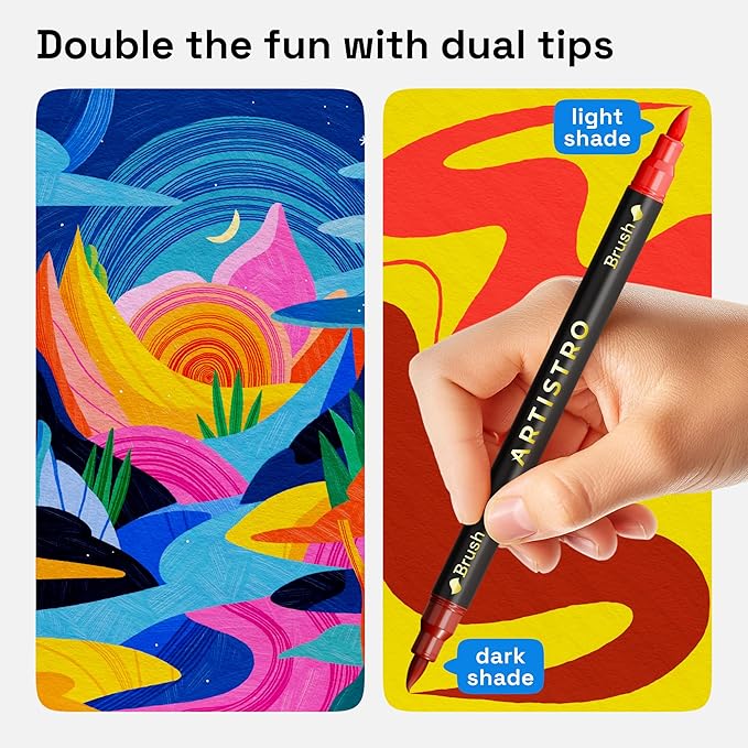 ARTISTRO Paint Markers - Acrylic Pens for Rock, Glass, Fabric, DIY - Art Supplies - 48 Dual Brush Tip Markers