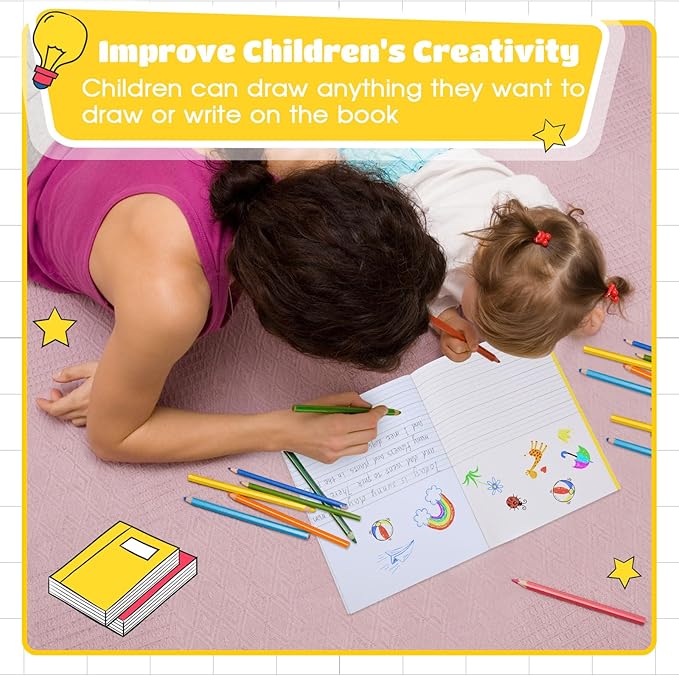 Henoyso 24 Pcs Primary Composition Notebook K-2 9 3/4 x 7 1/2 Inch Primary Journal, Back to School Supplies, Bulk Blank Writing Book for Kid to Write Draw Journal 60 Page Notebooks (Multicolored)