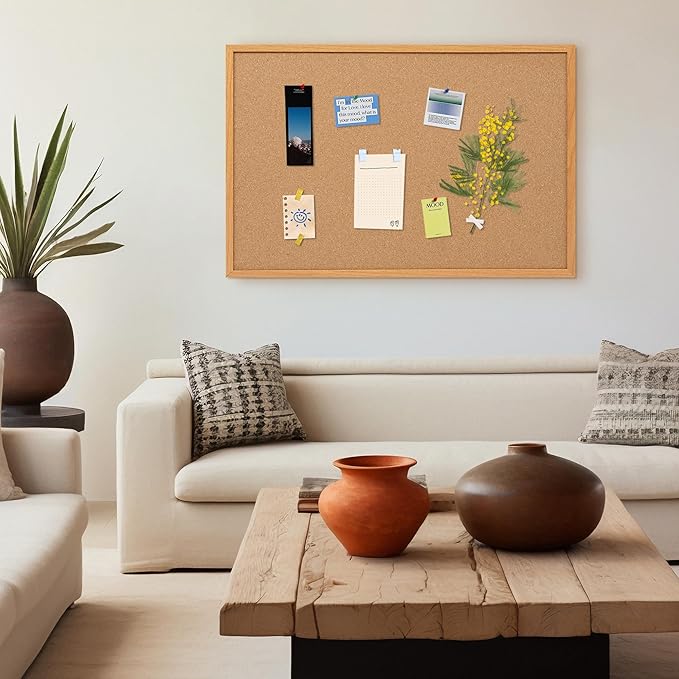 Board2by 2 Pack Cork Board Bulletin Board 30" x 42", Oak Framed 4x3 Corkboard, Office Board for Wall Decor, Large Wall Mounted Notice Pin Board with 30 Push Pins for School, Home & Office