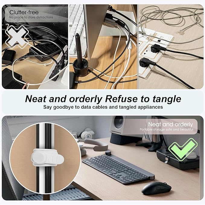 Nearockle Silicone Cable Ties Cord Organizer Cable Management, 16Pcs 4.2" and 7.1" Reusable Cable Organizer Electronic Accessories for Home, Office, Kitchen, School, Travel(Black&White)