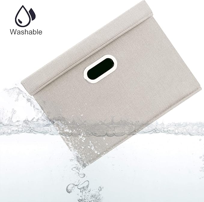 TYEERS Large Storage Bins with Lids, Collapsible, Washable, Fabric Storage Boxes for Organizing, 17.3x11.8x11.4 inches, 3 Pack, Beige