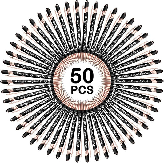 Amlion Personalized Custom Pens with Name Engraved Logo Text,50 Customized Writing Stylus Pen Promotional Item Gift for Men Women Office Business Wedding-Black