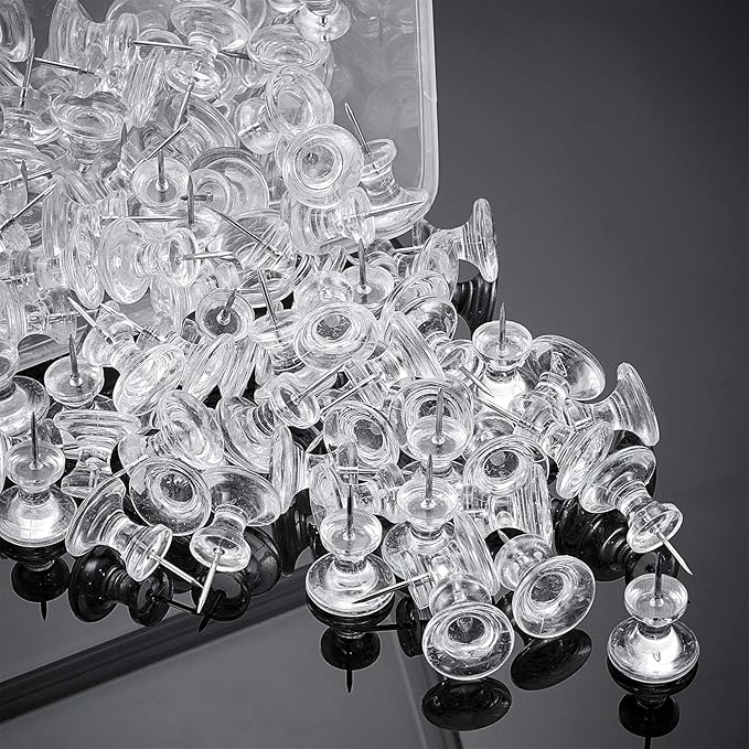 Outus 100 Pcs Giant Push Pins Large Thumb Tacks Plastic Heads 1 Inch Jumbo Push Pins for Cork Board Map Posters Office School(Clear)