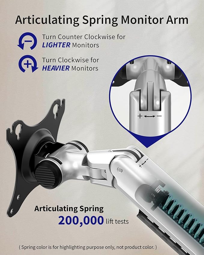 Single Monitor Arm Desk Mount, Holds Screens up to 40 Inches and 25 lbs, Fully Adjustable Vesa Monitor Mount with C-Clamp and Grommet Base, Aluminum, Silver