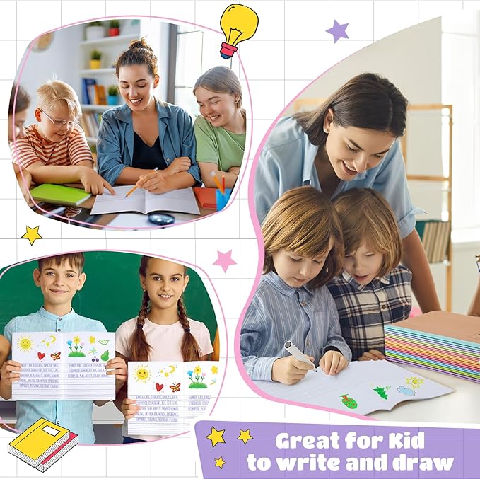 Henoyso 20 Pcs Primary Composition Notebook 9 3/4 x 7 1/2 Inch Kids Journal, Back to School Supplies, K-2 Primary Writing Notebook for Kids Student Draw and Write Story Journal (Colorful Macaron)