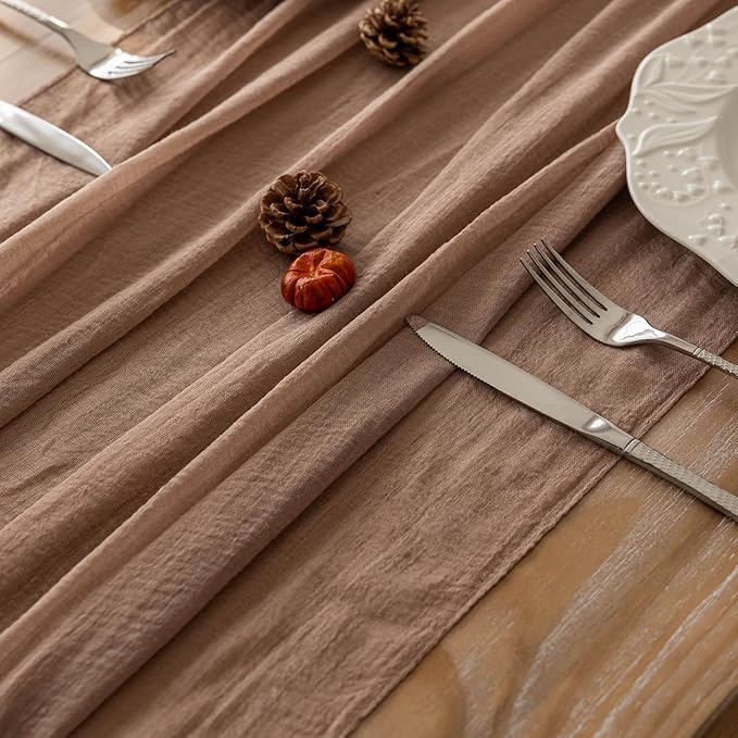 Cheesecloth Table Runner Nude Gauze Rustic Boho Coffee Cheese Cloth 120 Inch 10 FT for Wedding Baby Shower Bridal Shower Birthday Party Long Sheer Farmhouse Home Decorations