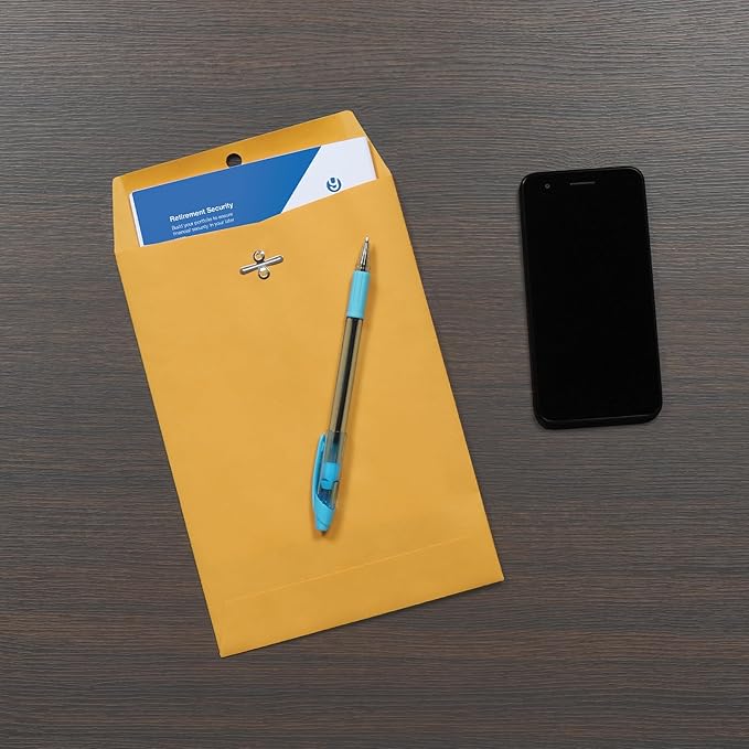 Quality Park 6-1/2 x 9-1/2 Clasp Envelopes, Clasp and Gummed Closures for Storing or Mailing, Heavy-Duty 32 lb Kraft Paper, 100 Per Box (QUA37763)