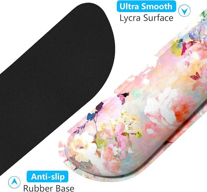 Dapesuom Enlarge Keyboard Wrist Rest, Memory Foam Wrist Cushion for Desk Mats Support, Cute Flower Pain Relief Keyboard Mouse Pad Rests Set with Non-Slip Base for Gaming Laptop Office, Peonies Floral