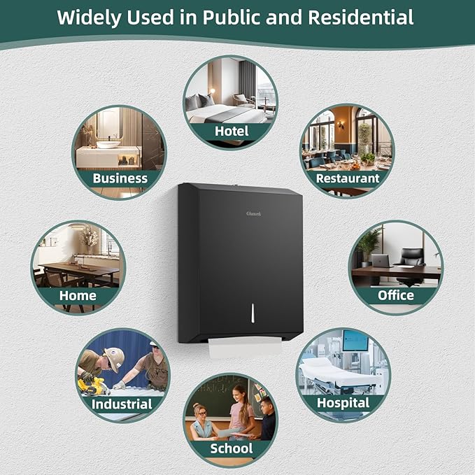 Paper Towels Dispenser Wall Mounted with Key Lock, Multifold C Fold Trifold Hand Towel Dispenser, Stainless Steel Tissue Holder Large Capacity Elegant for Bathroom Commercial, Black