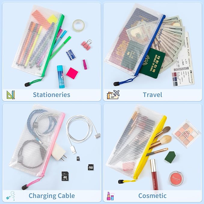 Umriox 32PCS 16 Color Mesh Zipper Pouch Bags, Pencil Pouches Bulk, Pencil Bags with Zipper for Office Supplies and Tavel Storage