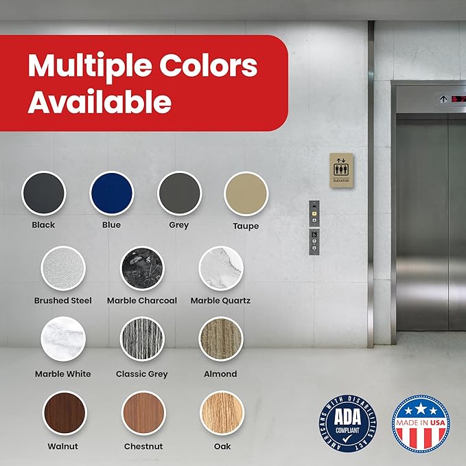 Promot Elevator Sign – ADA Braille Elevator Decor for Business, Self-Adhesive, 9" x 6", Commercial Door Signage, Office Wall Decor - Taupe