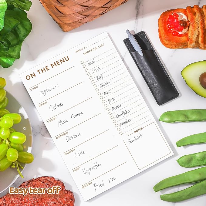 Meal Planner for fridge with Pen Holder, 60 Sheets 7x10'' Magnetic Meal Planner and Grocery List with Tear off Shopping List for Meal Planning and Shopping, Simple