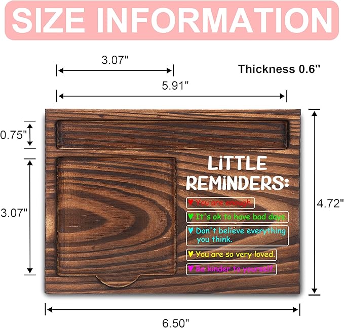 Inspirational Motivational Gifts, Encourage Gifts, Recovery Gifts, Little Reminders Sticky Note Holder, Post-it Note Dispenser for Desk, Wooden Post-it Note & Pen Holder 6.5" x 4.7" - FTA121