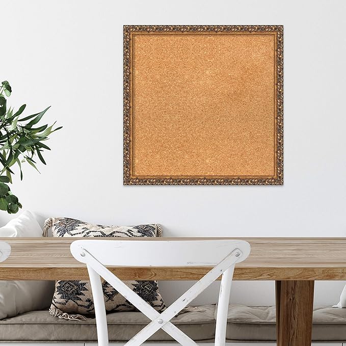 Amanti Art Natural Cork Board for Wall, 20x20 Vision Board with Bronze Frame, Small Corkboard Office Decor for Home Organization, Traditional Corkboard Pinboard to Display Items for Home Organization