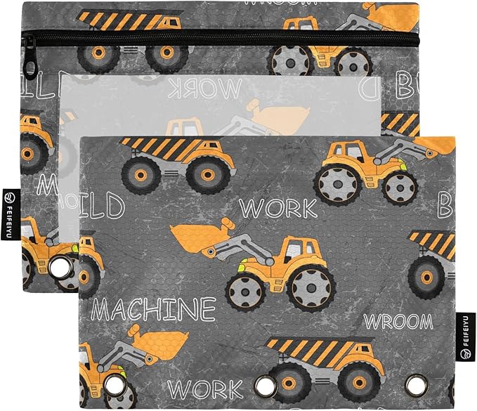 ZAZYXTJ Truck Binder Pencil Pouchs 3 Ring with Zipper Clear Window Office Organizers bag for School Students Teacher Supplies 2 Pack