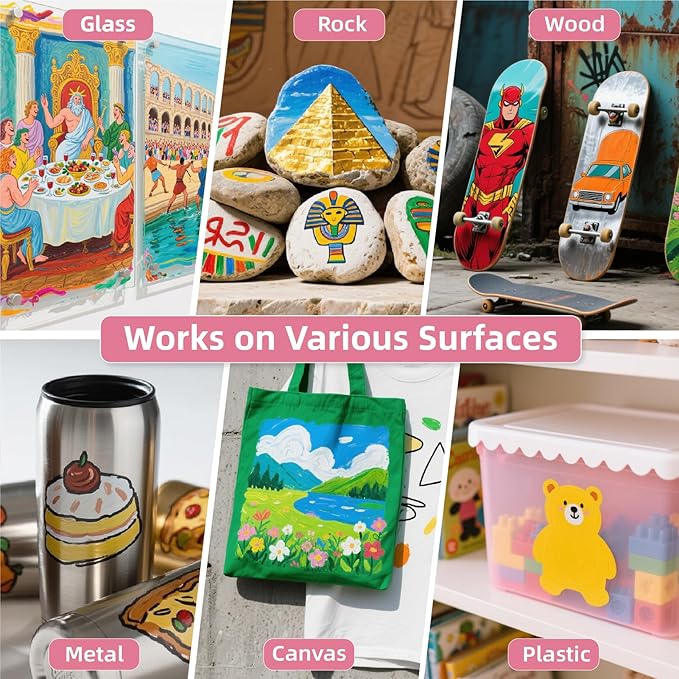 WUO 36 Colors Acrylic Paint Markers (2 Metallic), Automatic Ink Control Brush Tip for Multi-Surface Acrylic Paint Pens for Rock Painting, Wood, Canvas, Glass, DIY Art