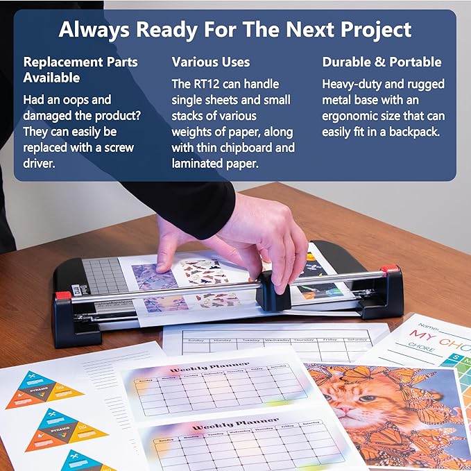 United Office Products RT12 Rotary Paper Trimmer, 12.5" Cut Length, 10 Sheet Capacity, Metal Base, Paper Cutter for Offices, Schools and Crafts