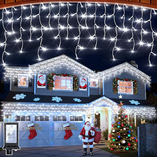 1620 LED Christmas Lights with 360Drops, 164ft 12 Modes Cool White Outdoor String Lights with Timer Dimmable, Waterproof Hanging Twinkle Lights for Outside Holiday Wedding Eaves Christmas Decor