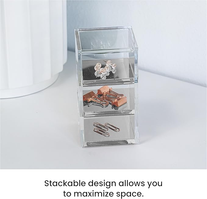 OfficeGoods 3-Tier Stackable Acrylic Holder- Stylish Desk Organizer and Storage for Office or Home – Transparent Square Design with Silver Metal Base